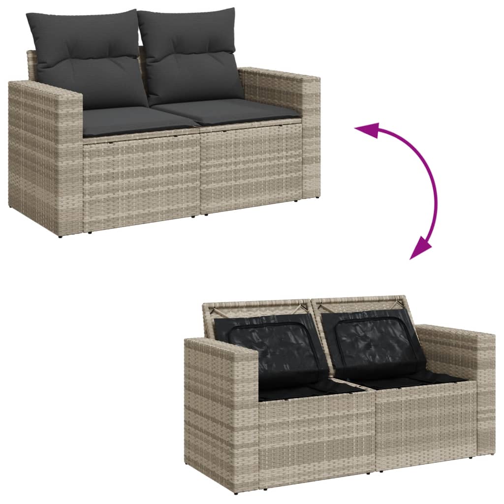 4-tlg. Garten-Sofagarnitur mit Kissen Hellgrau Poly Rattan