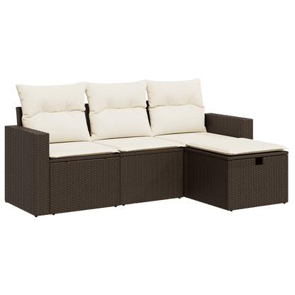 4-tlg. Garten-Sofagarnitur mit Kissen Braun Poly Rattan