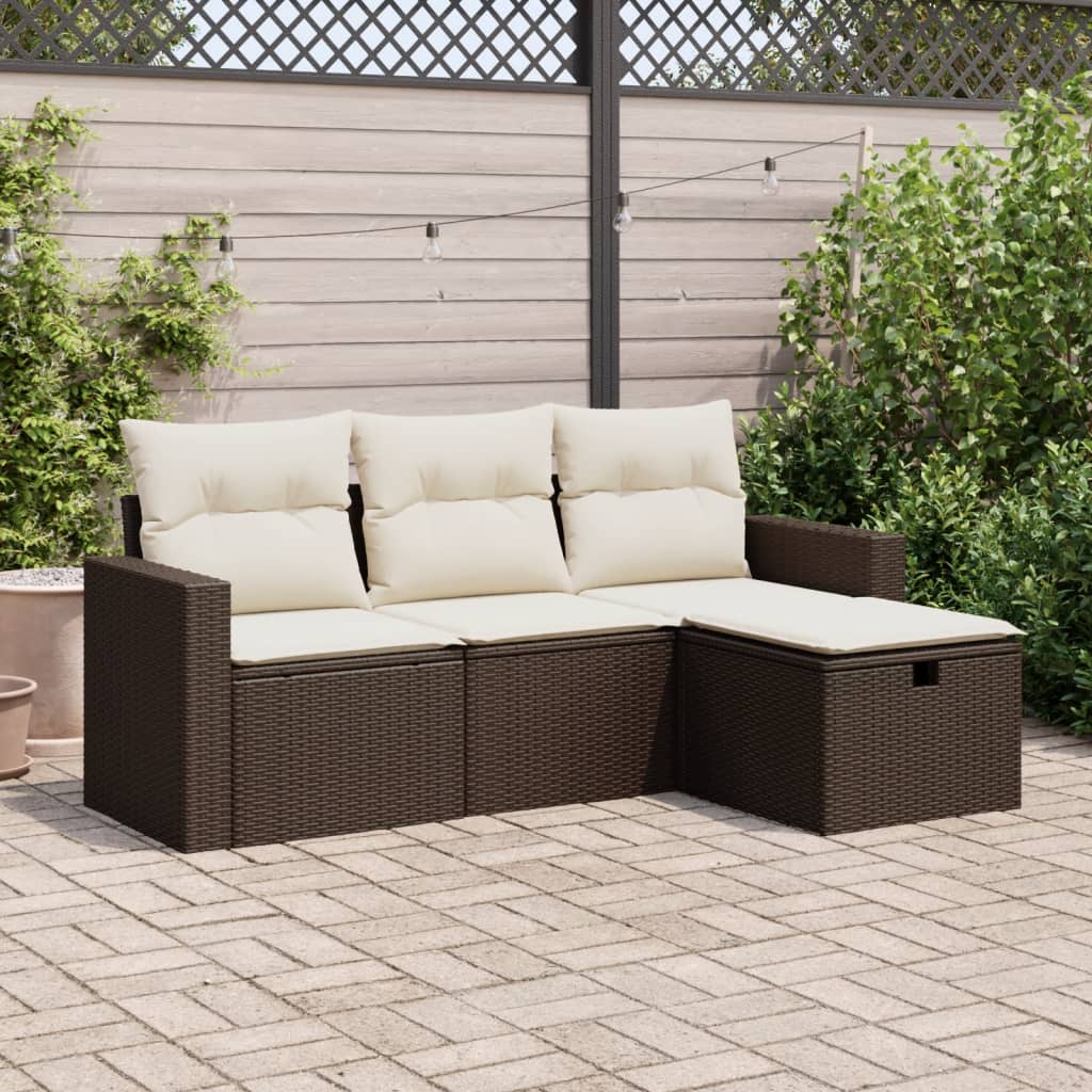 4-tlg. Garten-Sofagarnitur mit Kissen Braun Poly Rattan