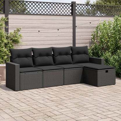 5-tlg. Garten-Sofagarnitur mit Kissen Schwarz Poly Rattan