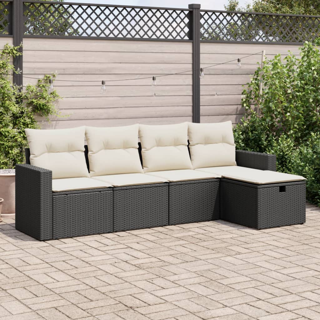 5-tlg. Garten-Sofagarnitur mit Kissen Schwarz Poly Rattan