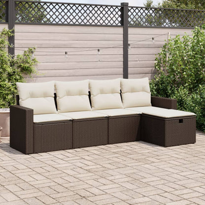 5-tlg. Garten-Sofagarnitur mit Kissen Braun Poly Rattan