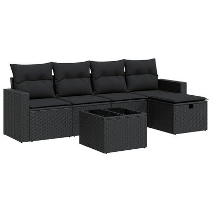 6-tlg. Garten-Sofagarnitur mit Kissen Schwarz Poly Rattan