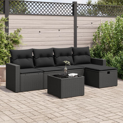 6-tlg. Garten-Sofagarnitur mit Kissen Schwarz Poly Rattan