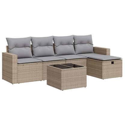 6-tlg. Garten-Sofagarnitur mit Kissen Beige Poly Rattan