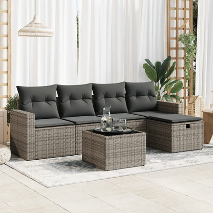 6-tlg. Garten-Sofagarnitur mit Kissen Grau Poly Rattan