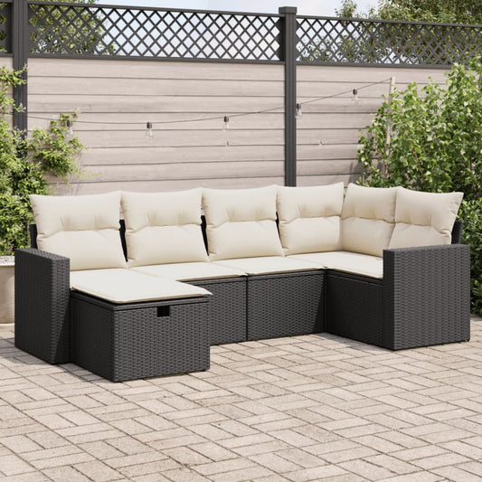 6-tlg. Garten-Sofagarnitur mit Kissen Schwarz Poly Rattan