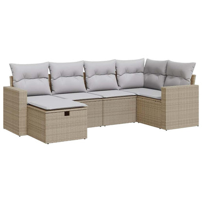 6-tlg. Garten-Sofagarnitur mit Kissen Beige Poly Rattan