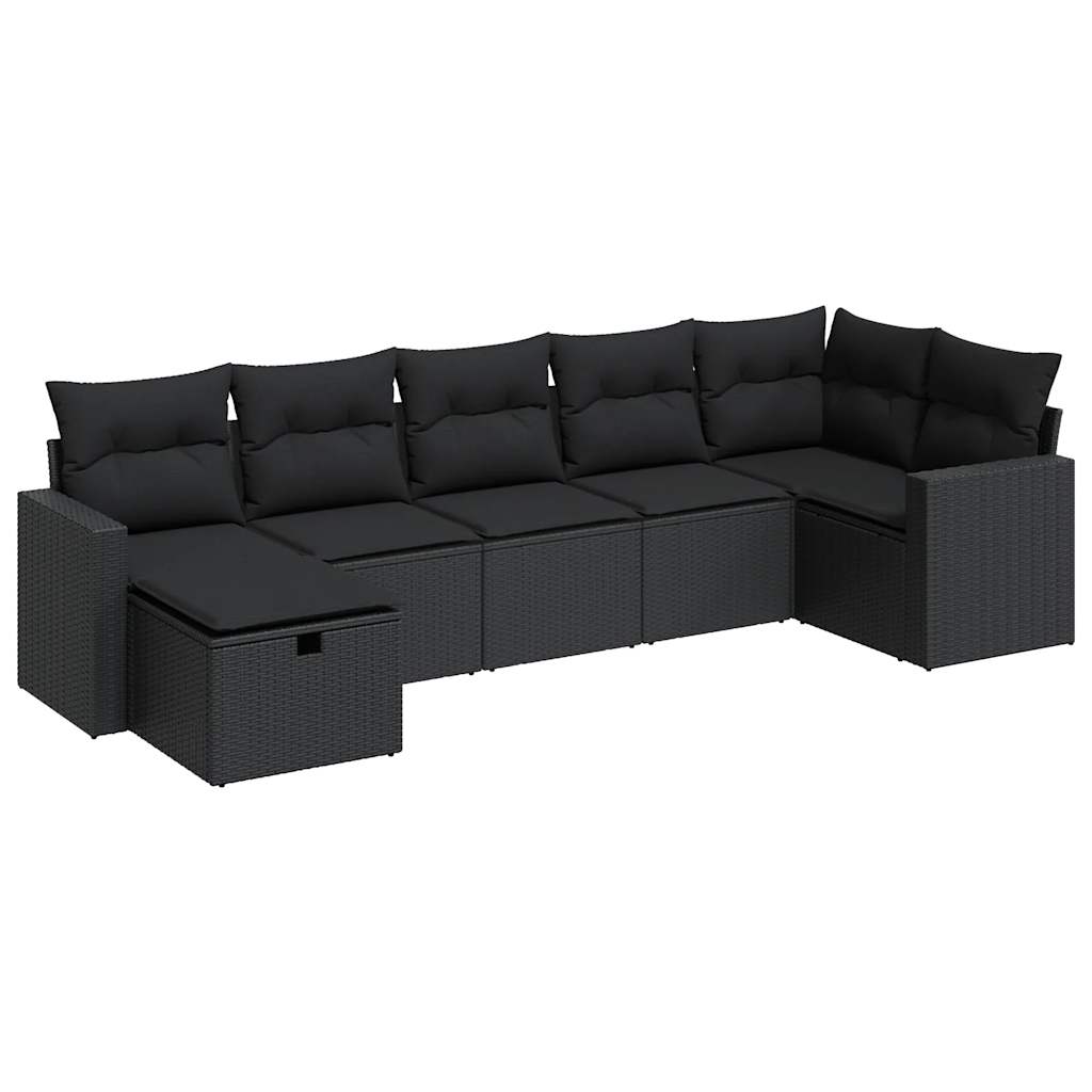 7-tlg. Garten-Sofagarnitur mit Kissen Schwarz Poly Rattan