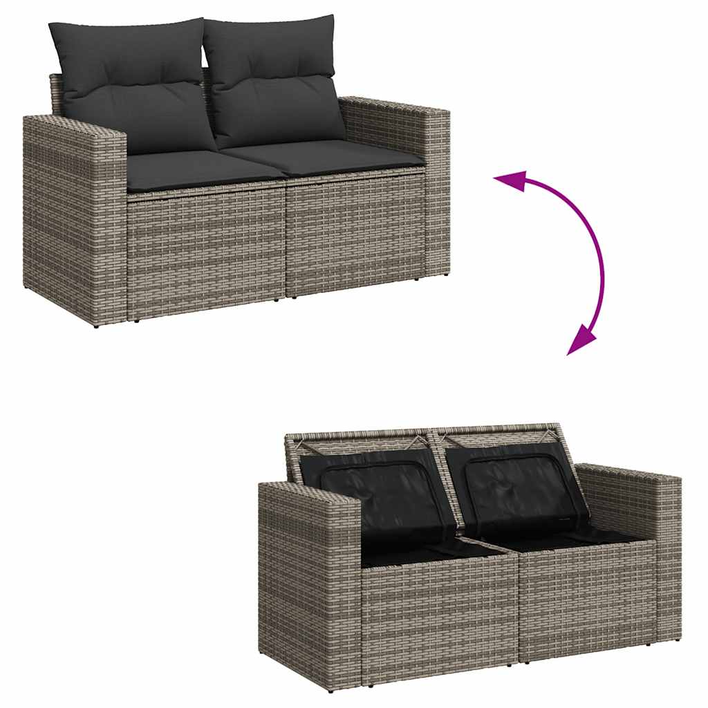 7-tlg. Garten-Sofagarnitur mit Kissen Grau Poly Rattan