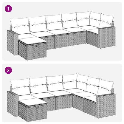 7-tlg. Garten-Sofagarnitur mit Kissen Hellgrau Poly Rattan