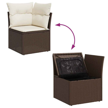 7-tlg. Garten-Sofagarnitur mit Kissen Braun Poly Rattan