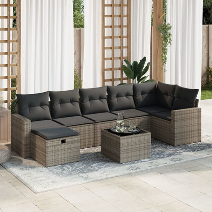 8-tlg. Garten-Sofagarnitur mit Kissen Grau Poly Rattan