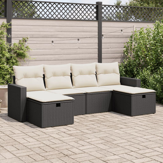 6-tlg. Garten-Sofagarnitur mit Kissen Schwarz Poly Rattan