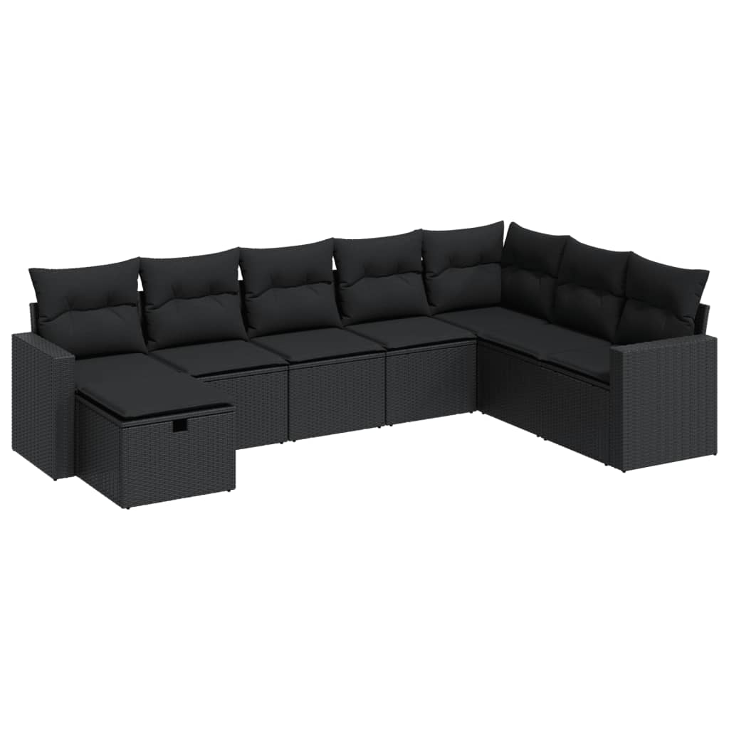 8-tlg. Garten-Sofagarnitur mit Kissen Schwarz Poly Rattan