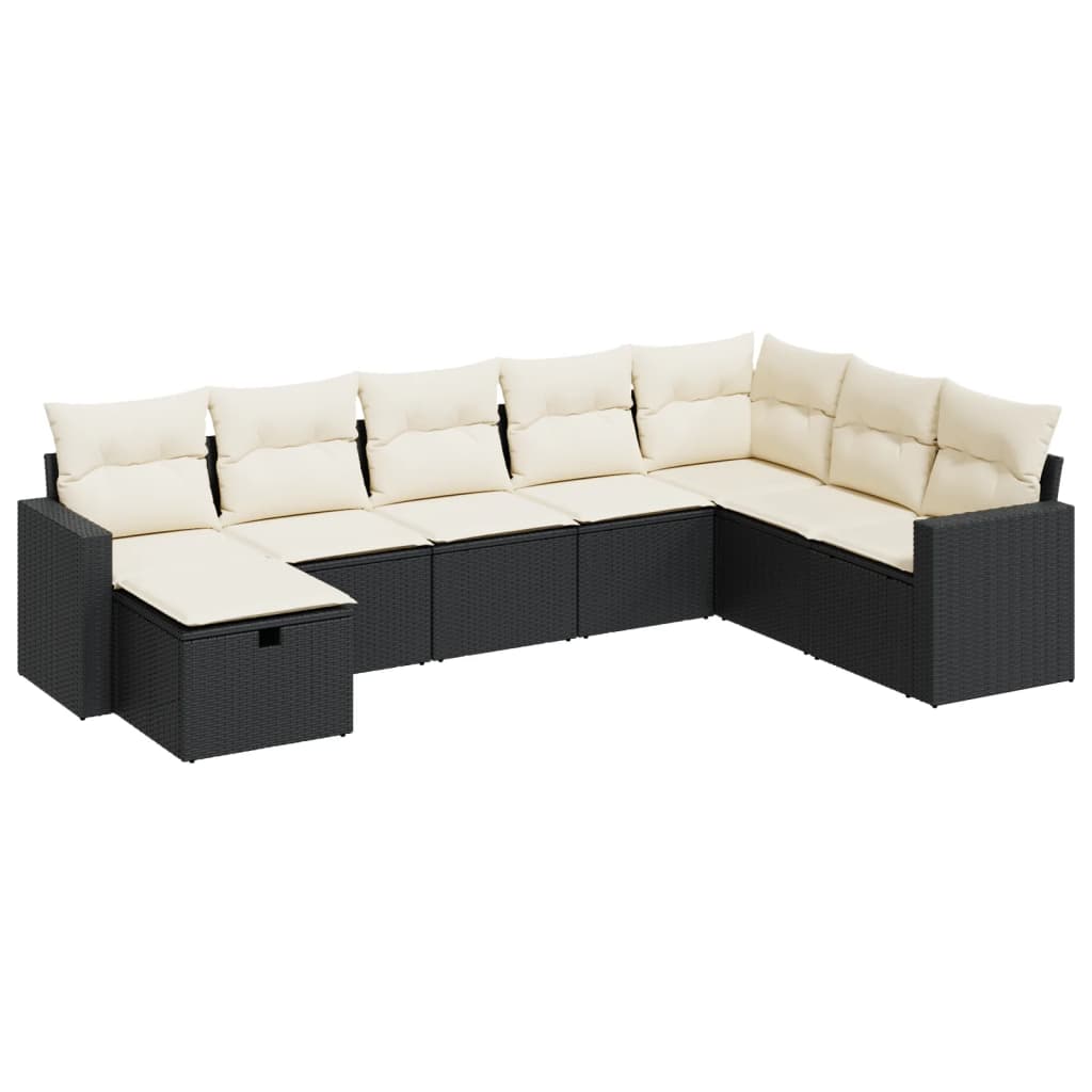 8-tlg. Garten-Sofagarnitur mit Kissen Schwarz Poly Rattan