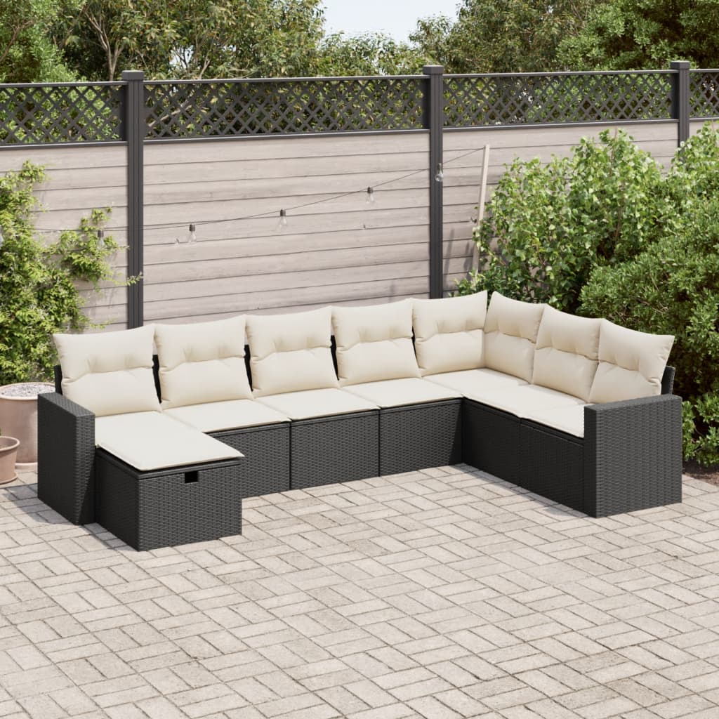 8-tlg. Garten-Sofagarnitur mit Kissen Schwarz Poly Rattan