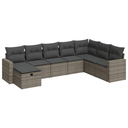 8-tlg. Garten-Sofagarnitur mit Kissen Grau Poly Rattan