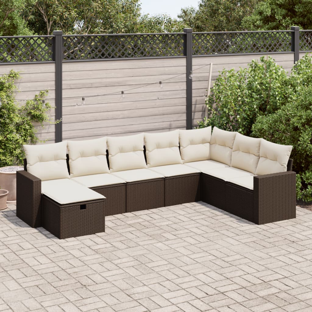 8-tlg. Garten-Sofagarnitur mit Kissen Braun Poly Rattan