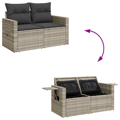 4-tlg. Garten-Sofagarnitur mit Kissen Hellgrau Poly Rattan