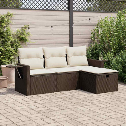 4-tlg. Garten-Sofagarnitur mit Kissen Braun Poly Rattan