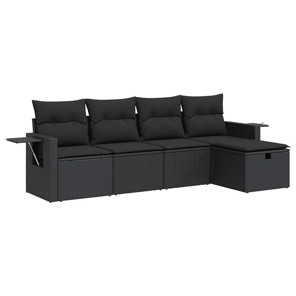 5-tlg. Garten-Sofagarnitur mit Kissen Schwarz Poly Rattan