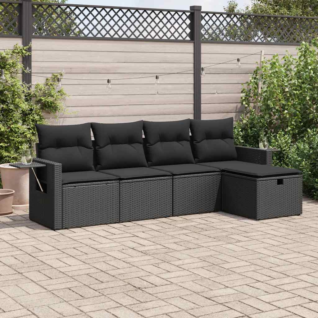 5-tlg. Garten-Sofagarnitur mit Kissen Schwarz Poly Rattan