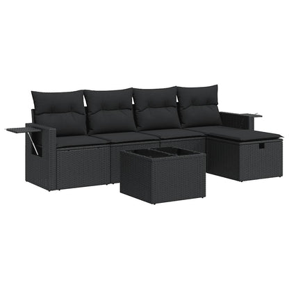 6-tlg. Garten-Sofagarnitur mit Kissen Schwarz Poly Rattan