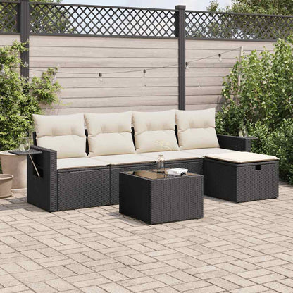 6-tlg. Garten-Sofagarnitur mit Kissen Schwarz Poly Rattan