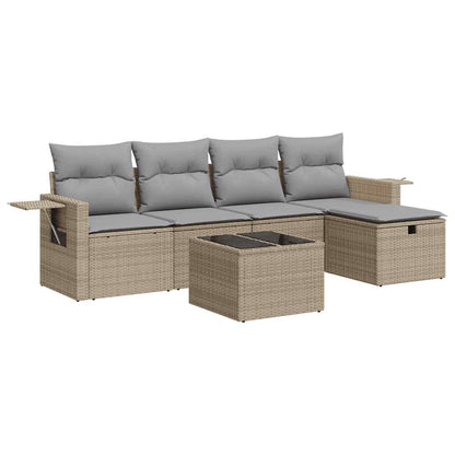 6-tlg. Garten-Sofagarnitur mit Kissen Beige Poly Rattan