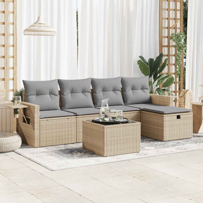 6-tlg. Garten-Sofagarnitur mit Kissen Beige Poly Rattan