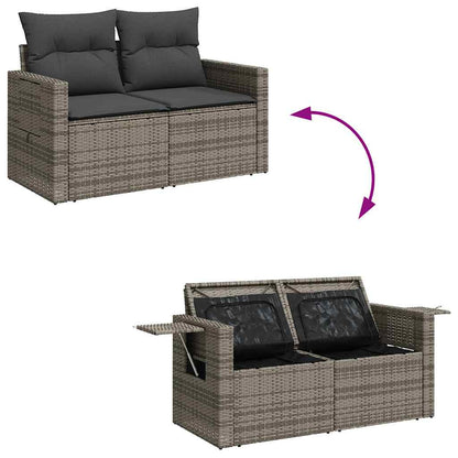 6-tlg. Garten-Sofagarnitur mit Kissen Grau Poly Rattan