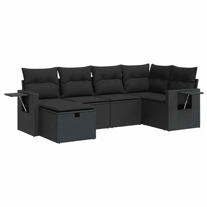 6-tlg. Garten-Sofagarnitur mit Kissen Schwarz Poly Rattan