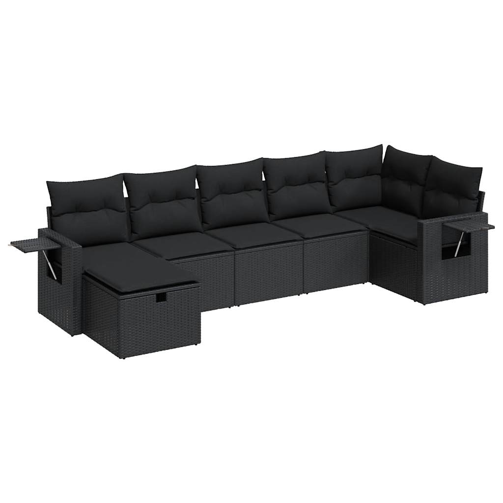 7-tlg. Garten-Sofagarnitur mit Kissen Schwarz Poly Rattan