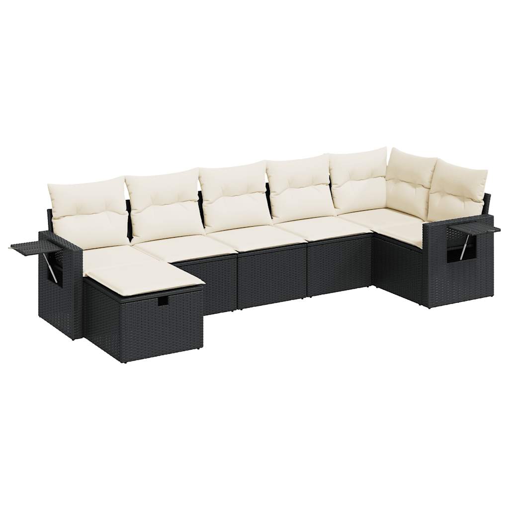 7-tlg. Garten-Sofagarnitur mit Kissen Schwarz Poly Rattan