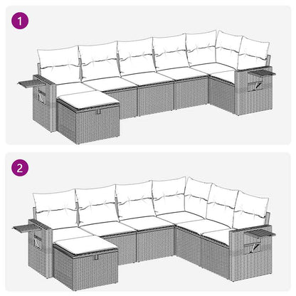 7-tlg. Garten-Sofagarnitur mit Kissen Hellgrau Poly Rattan