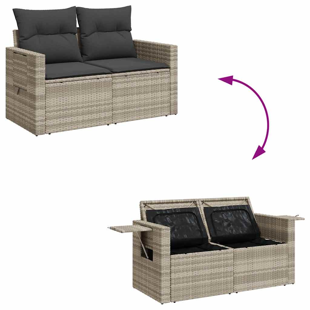 7-tlg. Garten-Sofagarnitur mit Kissen Hellgrau Poly Rattan