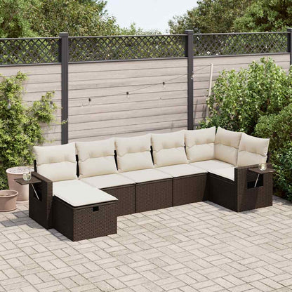 7-tlg. Garten-Sofagarnitur mit Kissen Braun Poly Rattan