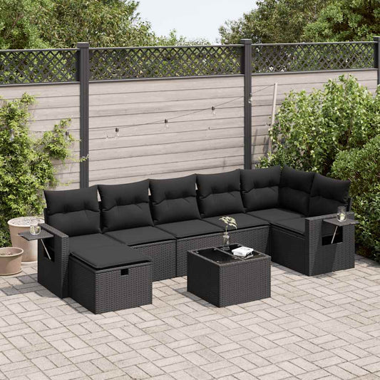 8-tlg. Garten-Sofagarnitur mit Kissen Schwarz Poly Rattan