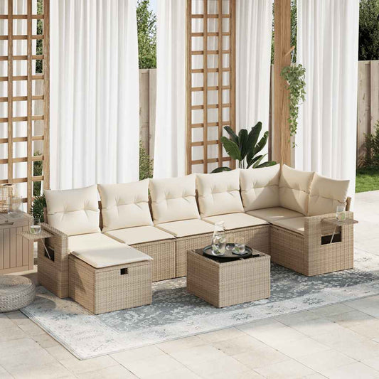 8-tlg. Garten-Sofagarnitur mit Kissen Beige Poly Rattan