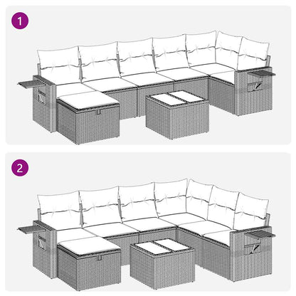 8-tlg. Garten-Sofagarnitur mit Kissen Hellgrau Poly Rattan