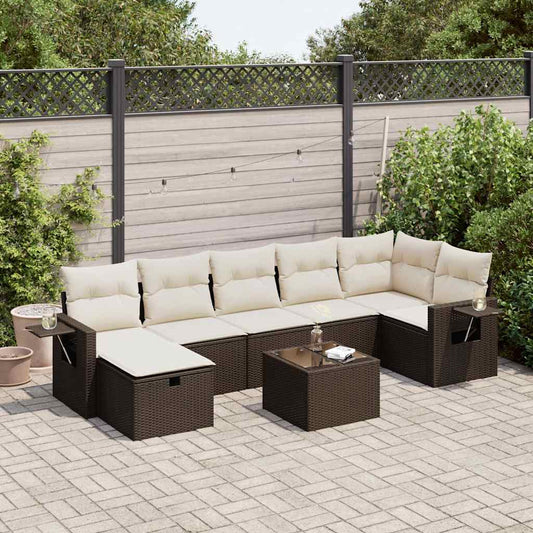 8-tlg. Garten-Sofagarnitur mit Kissen Braun Poly Rattan