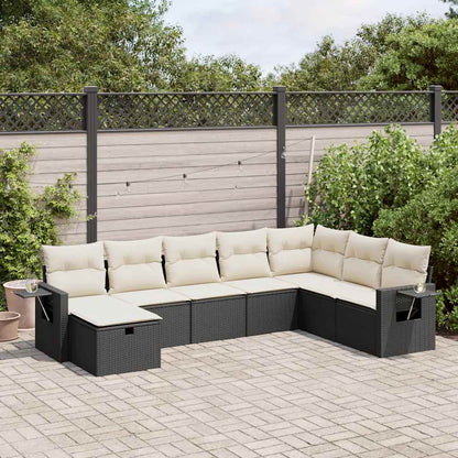 8-tlg. Garten-Sofagarnitur mit Kissen Schwarz Poly Rattan