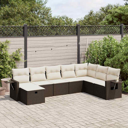 8-tlg. Garten-Sofagarnitur mit Kissen Braun Poly Rattan