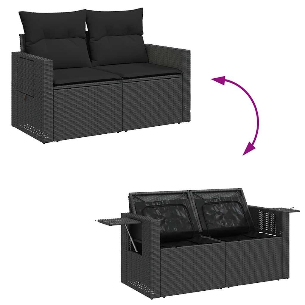 9-tlg. Garten-Sofagarnitur mit Kissen Schwarz Poly Rattan