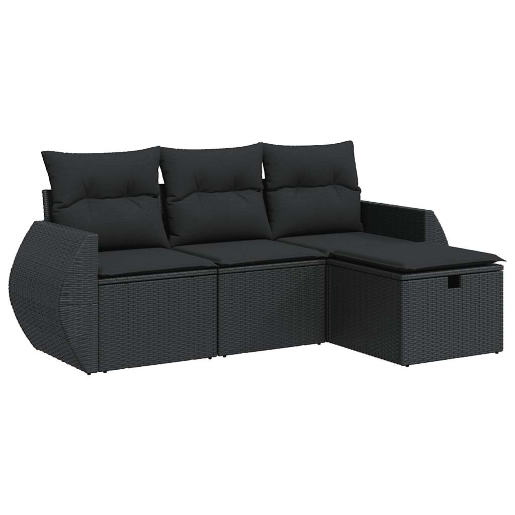 4-tlg. Garten-Sofagarnitur mit Kissen Schwarz Poly Rattan