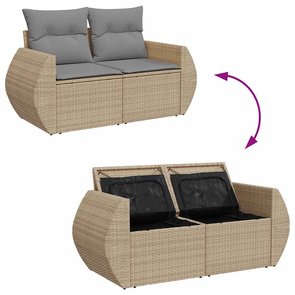 4-tlg. Garten-Sofagarnitur mit Kissen Beige Poly Rattan