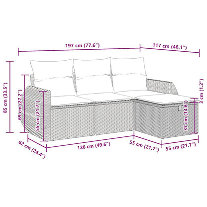 4-tlg. Garten-Sofagarnitur mit Kissen Beige Poly Rattan