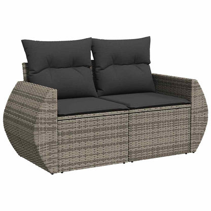 4-tlg. Garten-Sofagarnitur mit Kissen Grau Poly Rattan