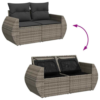 4-tlg. Garten-Sofagarnitur mit Kissen Grau Poly Rattan